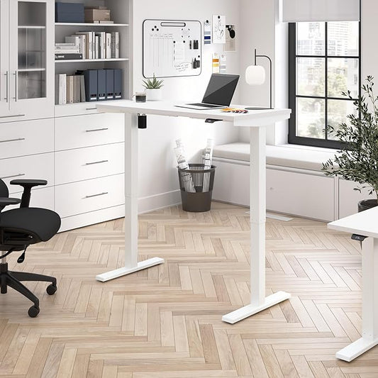Bush Business Furniture 48-inch Electric Height Adjustable Standing Desk, Ergonomic Sit-Stand Computer Table for Home and Professional Office, Move 40 Series, White with White Base