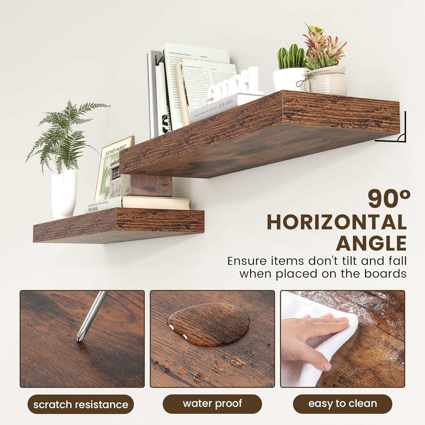 Deep Floating Shelves for Wall | 36 Inch Wide x 12 Inch Deep Floating Shelves | 36W x 12D Rustic Wood Wide Wall Shelves | Bookshelf Laundry Shelf TV Shelf