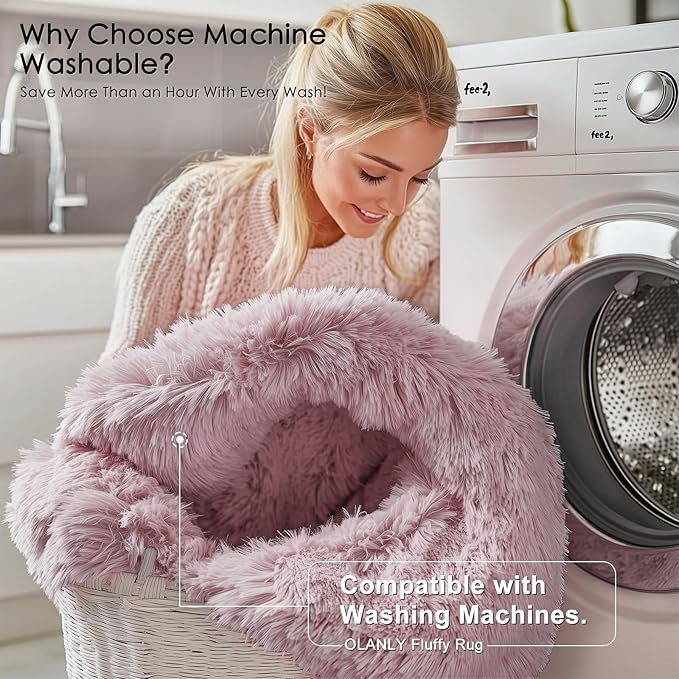 OLANLY Blush Round Rugs for Bedroom - Machine Washable, 5 ft Circle Area Rugs for Living Room, Soft and Fluffy Shaggy Carpet for Teen Girls and Boys, Nursery Rooms, Dorms, Home Decor Aesthetic