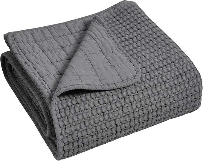 Levtex Home Mills Waffle Twin Bedspread Set (84x104in) with 1 Pillow Sham (26x20in) - Charcoal - 100% Cotton Twin Size Bedspread Set - Lightweight, Soft, Pre-Washed