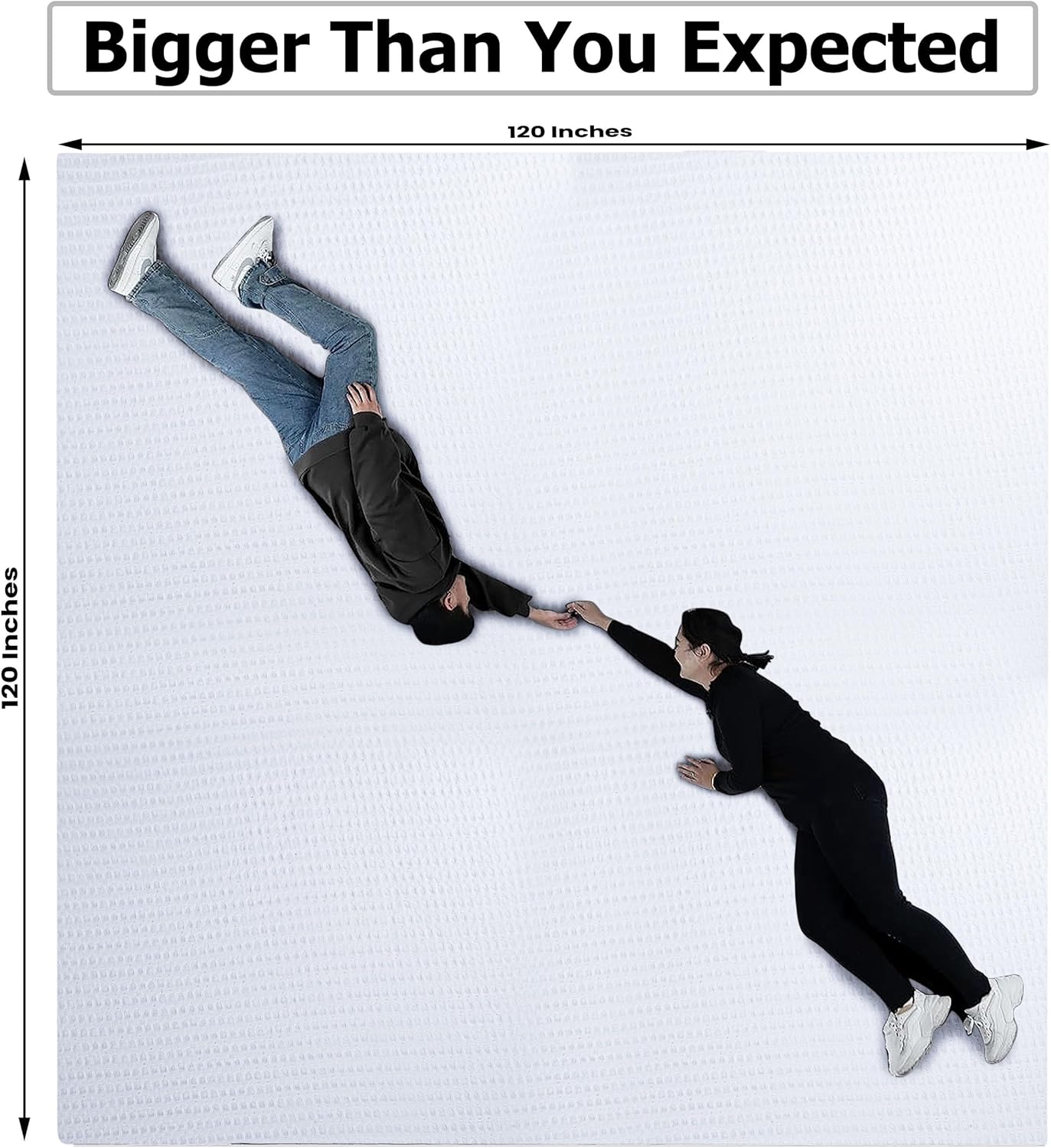 HILLFAIR 100% Cotton Blanket- 120"x120" XXL Oversized King Bed Blankets- Family Size 10 ft x 10 ft Big- Waffle Blankets- All Season Soft Breathable- Extra Large King Cotton Blanket for Bed- White