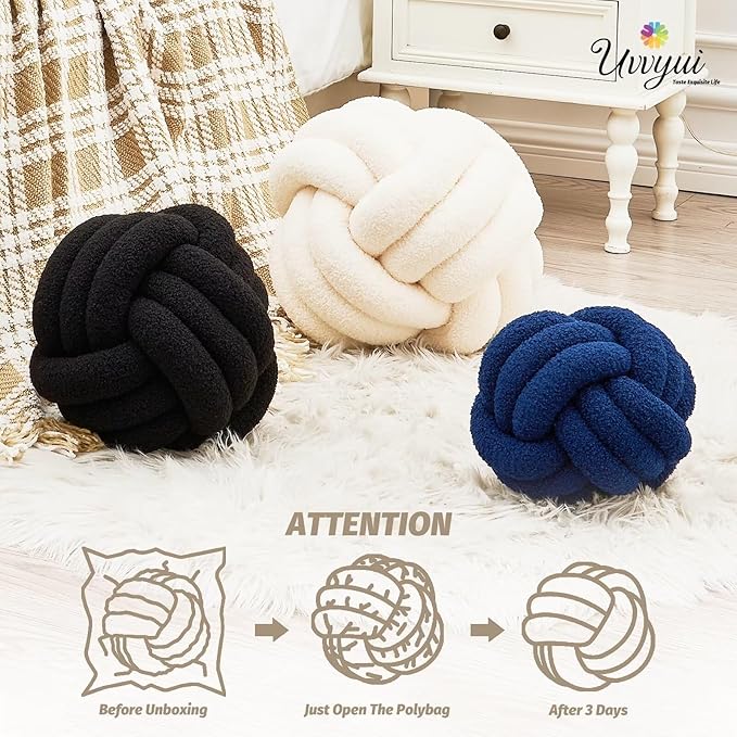 Uvvyui Knot Pillow Ball, Soft Home Decorative Pillows, Round Throw Pillow, Handmade Knotted Plush Pillow, Round Boucle Pillow Cushion (11 Inches Orange)