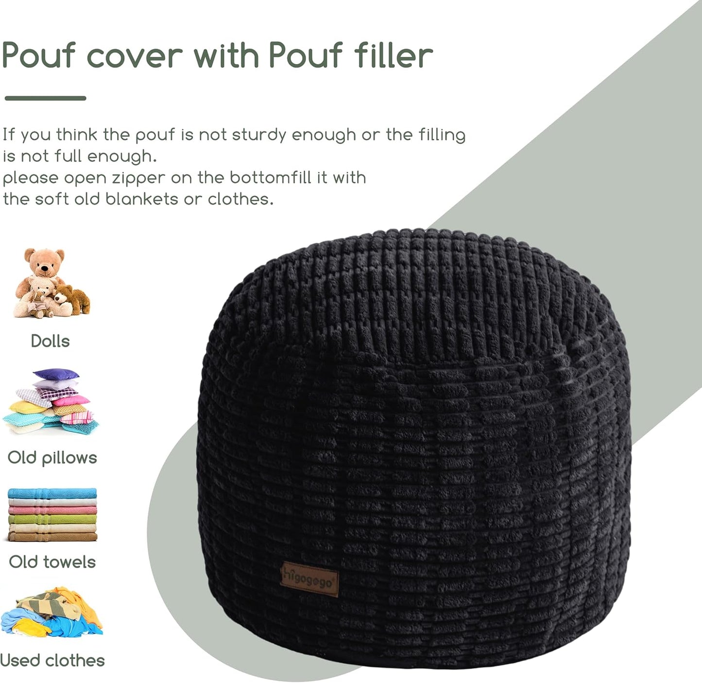 HIGOGOGO Pouf Ottoman Stuffed Round Modern Foam Filled Foot Rest Poufs for Living Room Chair Decorative 20 X 15 Inches Boho Relax Stool for Wedding Christmas Party, Black