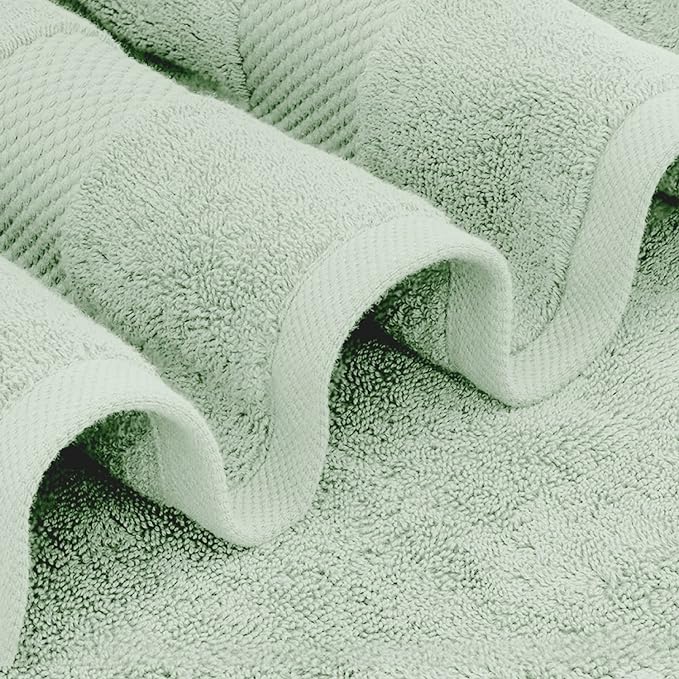 White Classic Luxury Bath Towel Set of 8 Pieces - 100% Turkish Cotton Highly Absorbent Towels for Bathroom, 2 Luxury Bath Towels 700GSM, 2 Hand Towels, 4 Washcloths, Green