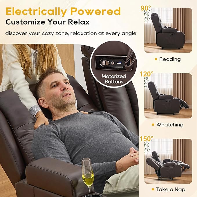 IPKIG 76" Power Reclining Sofa, Electric Home Theater Seating with Flipped Middle Backrest/LED Lighting/USB Ports/Built-in Outlets, Dual Recliner Sofa 3 Seater for Living Room RV (Brown)