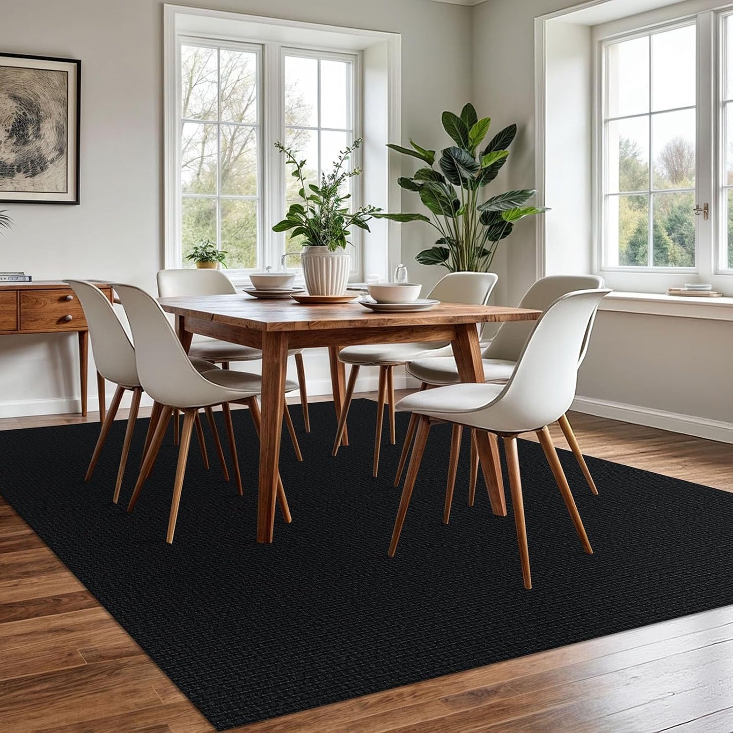 KOZYFLY Washable Area Rug for Living Room 6x9 Ft Non Slip Rubber Backed Bedroom Rug Braided Cotton Dining Room Rug, Large Floor Carpet for Living Room Dining Room, Black