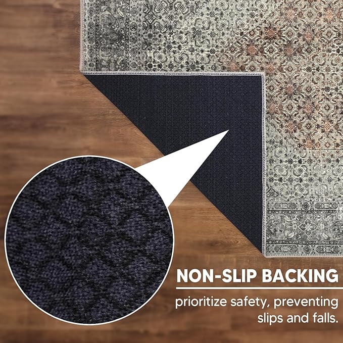 Keen Home Design 8x10 Rug - Machine Washable Area Rug with Non-Slip Backing, Ideal for Living Room, Dining Room, Bedroom - Vintage, Easy Clean, Durable, Low Pile - (8' x 10')