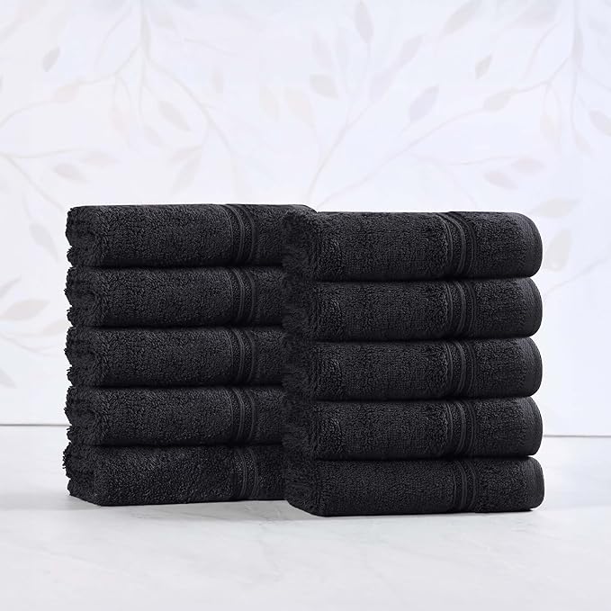 Superior Egyptian Cotton 10-Piece Face Towel Set , Small Towels For Facial, Spa, Quick Dry, Absorbent Towels, Bathroom Accessories, Guest Bath, Home Essentials, Washcloth, Airbnb, Black