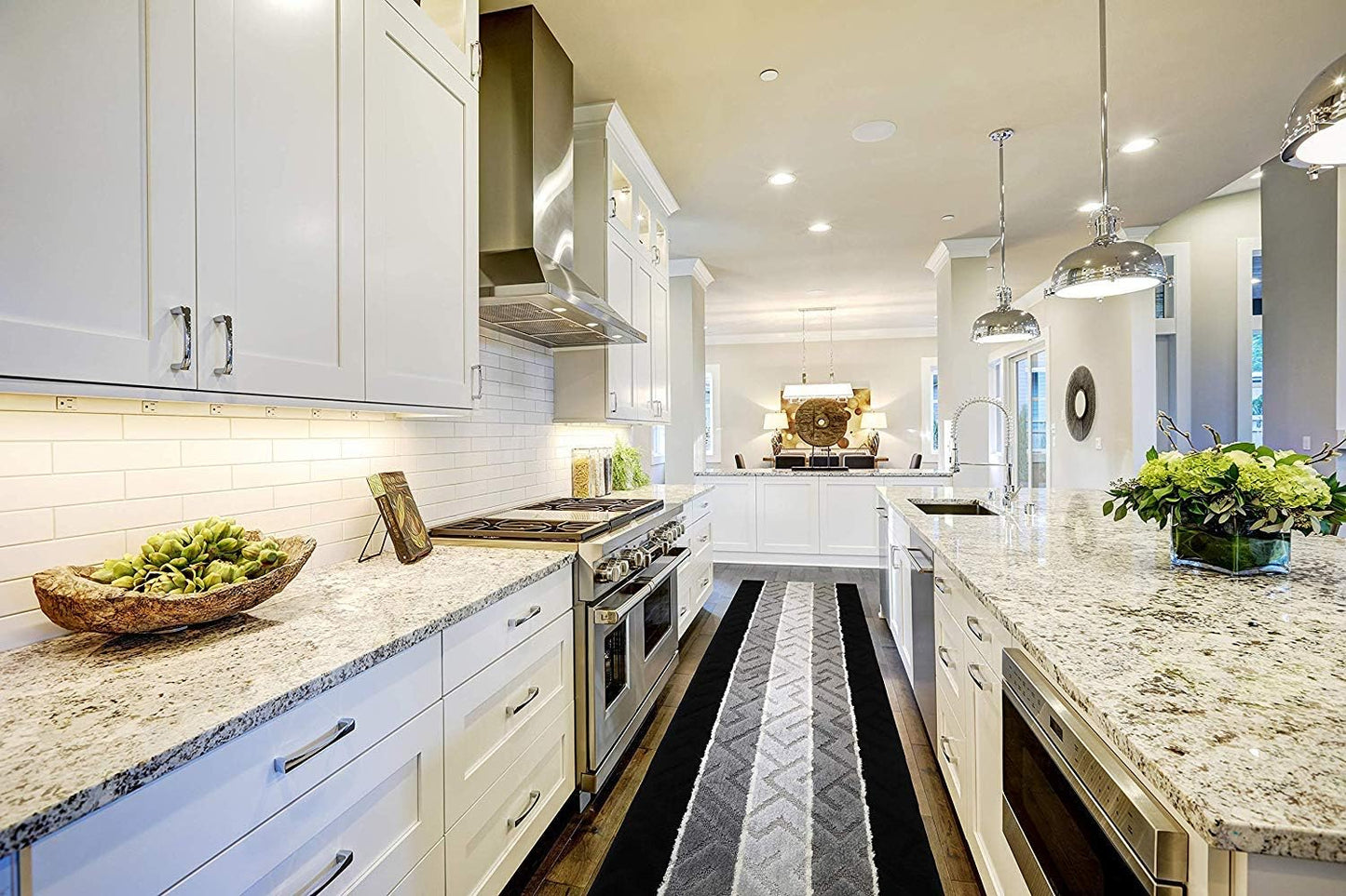 Custom Length Hallway Runner Rug,Slip Resistant,Arrows Black, 26 Inch X 17 feet, Sold and Priced Per Foot