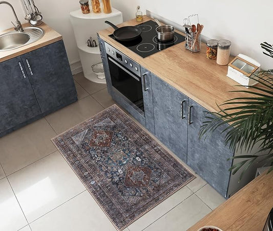 Keen Home Design 2x3 Rug - Machine Washable Entry Rug with Non-Slip Backing, Ideal for Enteryway, Kitchen, Bathroom, Laundry Room - Vintage, Easy Clean, Durable, Low Pile - (2' x 3')