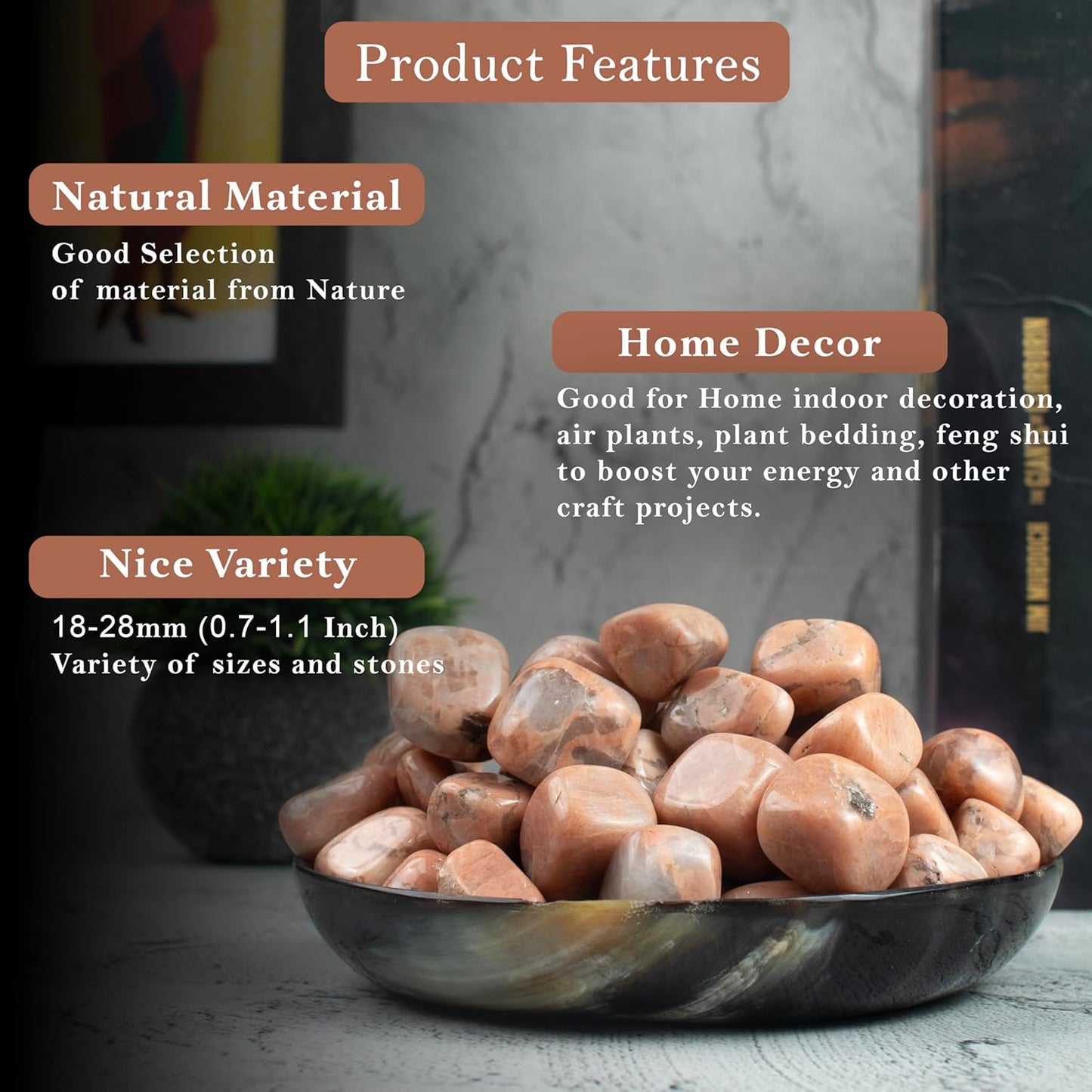 Crocon 1LB Peach Moonstone Tumbled Stones and Crystals bulk 2000+ Carats Natural Crystal Kit for Reiki Healing Crystal Polished, Tumble Stones, Chakra Balancing, Reiki Gift Home Decor Size : 20-25 mm