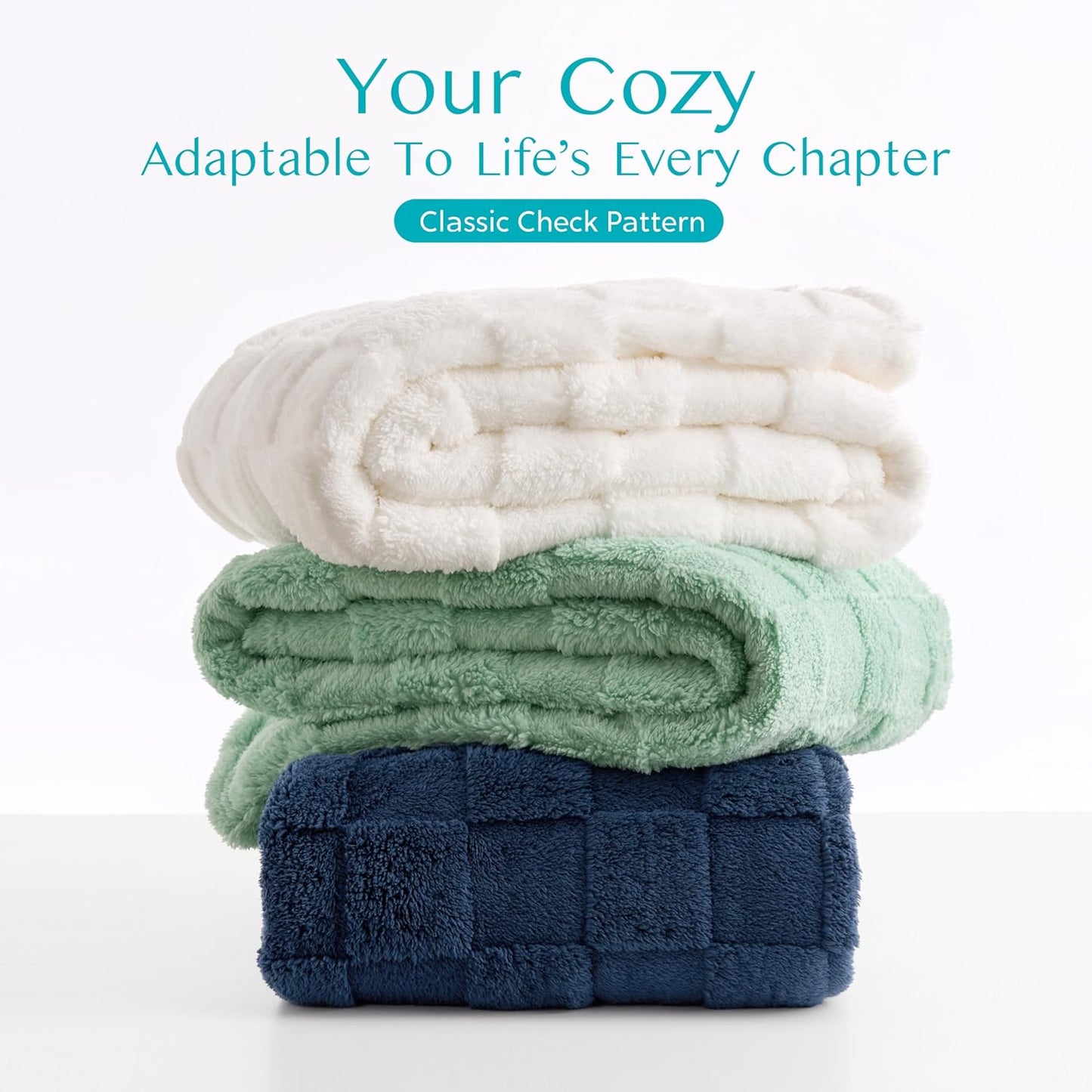 Joiedomi Throw Blanket for Couch, Soft Blue Fleece Checkered Blankets Gifts for Women Mom Girls, 280GSM Cozy Cute Soft Throw Home Room Decor Aesthetic Gifts 50x60 Inches