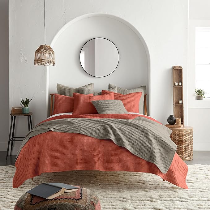 Levtex Home Mills Waffle Twin XL/Twin Quilt Set (68x86in) with 1 Pillow Sham (26x20in) - Adobe - 100% Cotton Twin Size Quilt Bedding Set - Lightweight, Soft, Pre-Washed