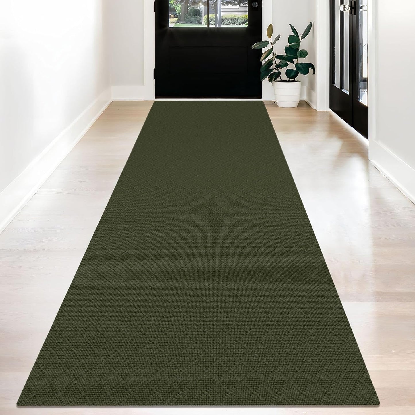 KOZYFLY Runner Rug 3x12 Ft Washable Runners for Hallways Non Slip Rubber Backed Kitchen Runners, Braided Cotton Entryway Runner Indoor, Floor Carpet for Hallway Kitchen Entryway, Dark Green