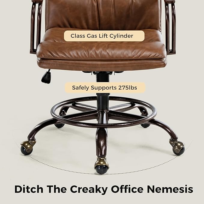 EUREKA ERGONOMIC Home Office Chair Ergonomic Desk Chair, Comfortable Office Chair Leather Executive Chair Mid Century Vintage 360° Swivel with Lumbar for Office Home Bedroom