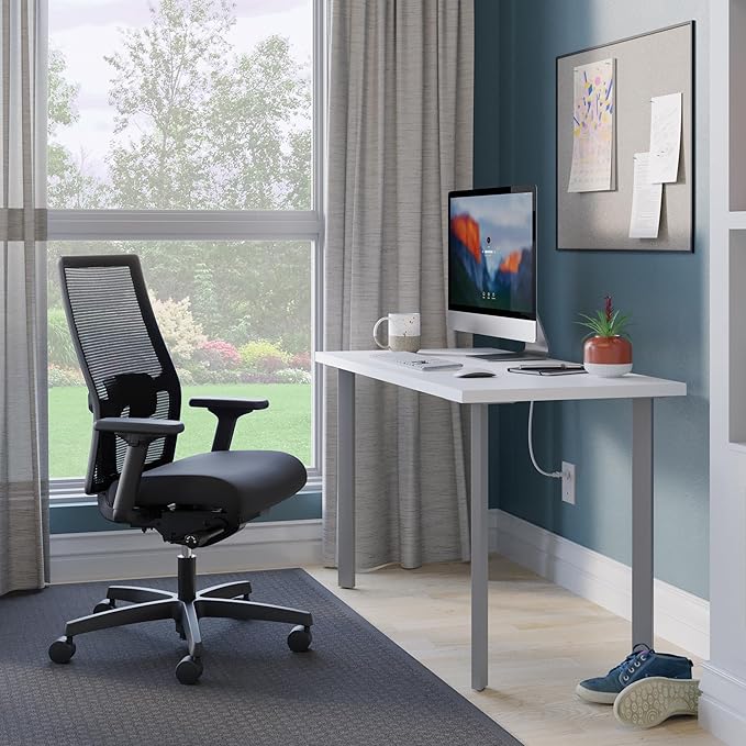 HON Coze Home Office Desks, Sturdy Table Computer Desk, 48", White Top, Silver Base