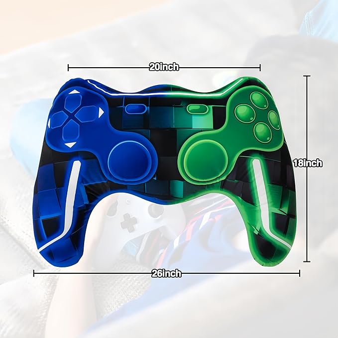 Meeting Story Game Controller Shaped Plush Throw Pillow Cushion for Boys and Girls Gamer Room Decoration for Sofa Couch/Computer Chair/Bed Gifts for Teen Boys Gaming Toy Pillow (Green Blue, Large)