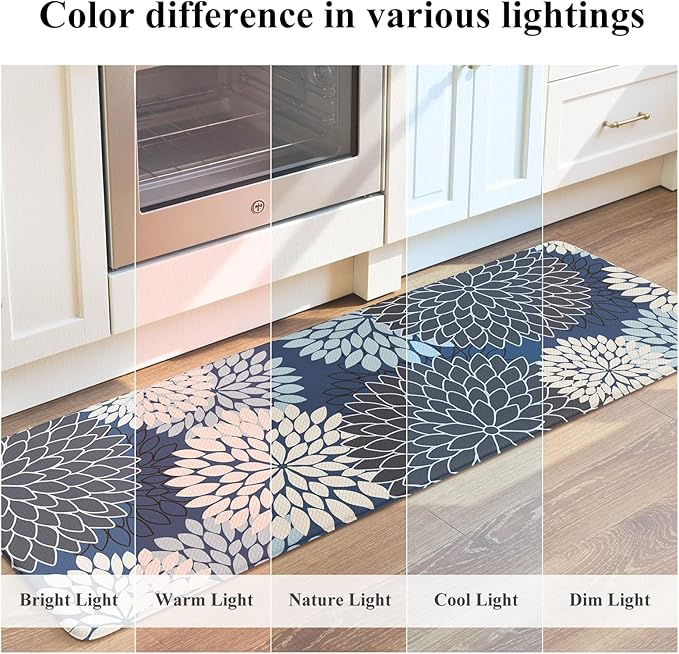 KIMODE Anti Fatigue Kitchen Mats for Floor, Boho Floral Kitchen Rugs 24" x 59", Cushioned Mats for Kitchen Floor, Non Slip Kitchen Floor Mats, Sink, Laundry, Office,Blue Multi