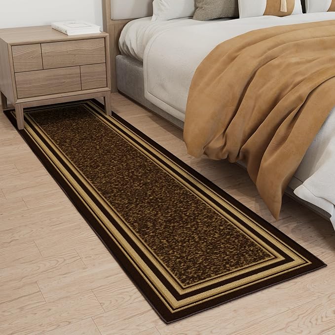 Ottomanson Hallway Runner Rug 1'10" x 7' Non Slip Border Area Rugs Easy to Clean Laundry Rug Runner Durable & Pet Friendly Floor Carpet Runners for Hallways Entryway Living Room Kitchen, Brown