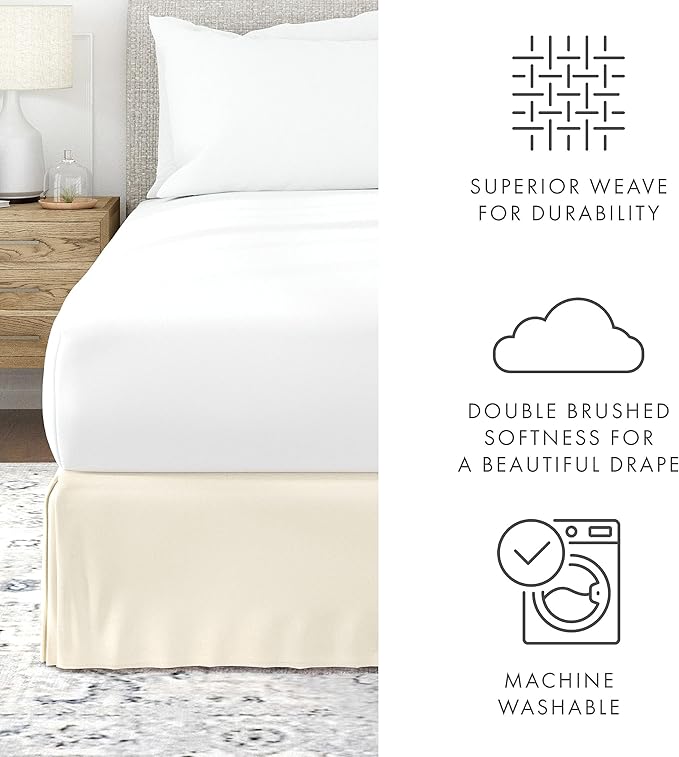 Linen Market Bed Skirt - Ultra Soft Microfiber - Easy Fit with 14 Inch Tailored Drop - Hotel Quality, Shrinkage & Fade Resistant - Bed Cover - Cal King Bed Skirt - Bedroom Décor - (Cal King, Ivory)