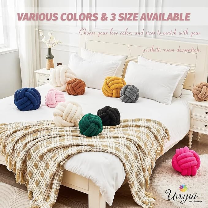 Uvvyui Knot Pillow Ball, Soft Home Decorative Pillows, Round Throw Pillow, Handmade Knotted Plush Pillow, Round Boucle Pillow Cushion (11 Inches Pink)