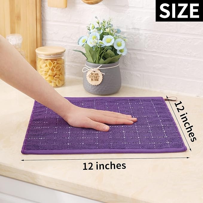 Homaxy 100% Cotton Terry Kitchen Dish Cloths, Ultra Soft and Absorbent Dish Towels for Kitchen, Suitable for Drying and Washing Dishes, 8 Pack, 12 x 12 Inches, Purple
