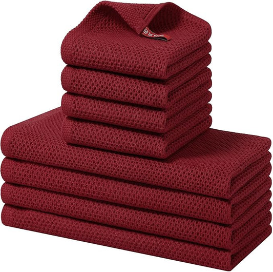 Homaxy 100% Cotton Kitchen Towels and Dishcloths Set, 12 x 12 Inches and 13 x 28 Inches, Set of 8 Bulk Kitchen Towels Set, Ultra Soft Absorbent Dish Cloths for Washing Dishes, Burgundy