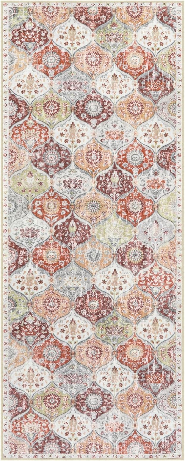 Lahome Moroccan Trellis Hallway Rug, 2x5 Washable Runner Rug Non Slip Kitchen Runners for Hallways, Ultra-Thin Vintage Carpet for Bedroom Bathroom Entryway, Orange/Terracotta