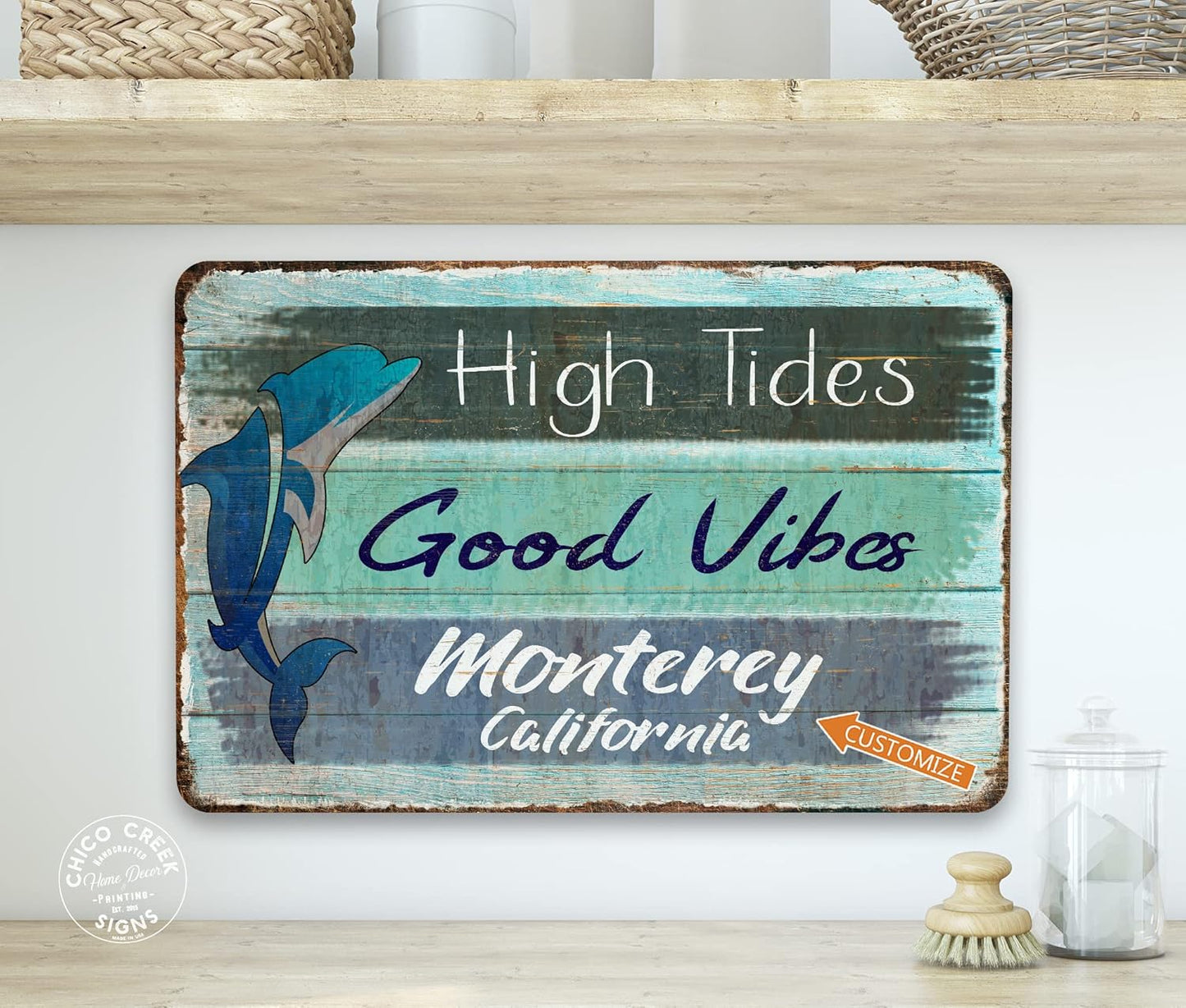High Tides & Good Vibes Custom Sign Seaside Beach Décor Souvenir Your Text Here Wall Art 108122002020