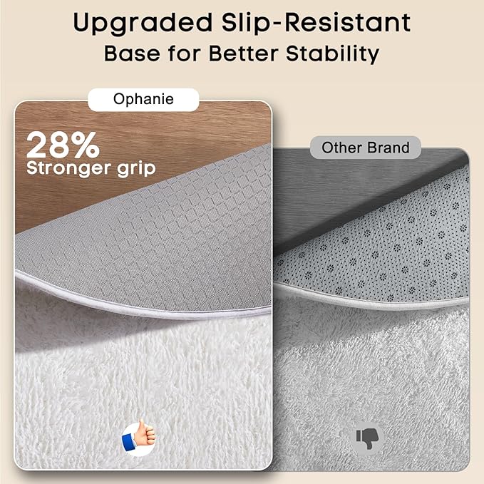 Ophanie Round Rug 4Ft White Circle Area Rug, Aesthetic Room Decor, Fluffy Fuzzy Bedroom Carpet, Plush Soft Shaggy Living Room Rugs for Kids Home Decor, Nursery