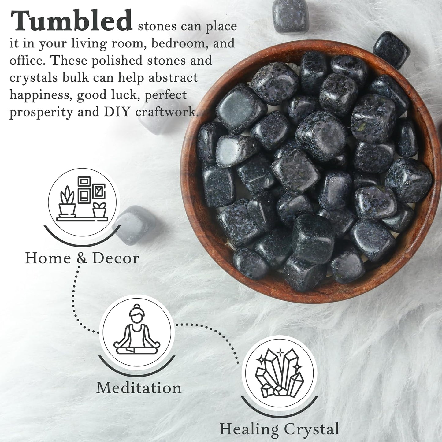 Crocon 1LB Indigo Gabbro Tumbled Stones and Crystals bulk 2000+ Carats Natural Crystal Kit for Reiki Healing Crystal Polished, Tumble Stones, Chakra Balancing, Reiki Gift, Home Decor Size : 20-25 mm
