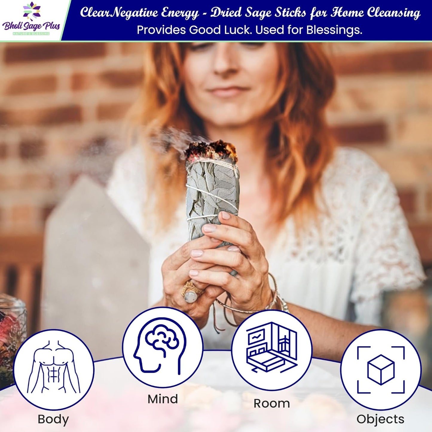 White Sage Sticks Pack of 3, Sage Smudge Kit 4'' Long Dried Sage Sticks for Meditation, Smudging and Cleansing, Getting Rid of Negative Energy