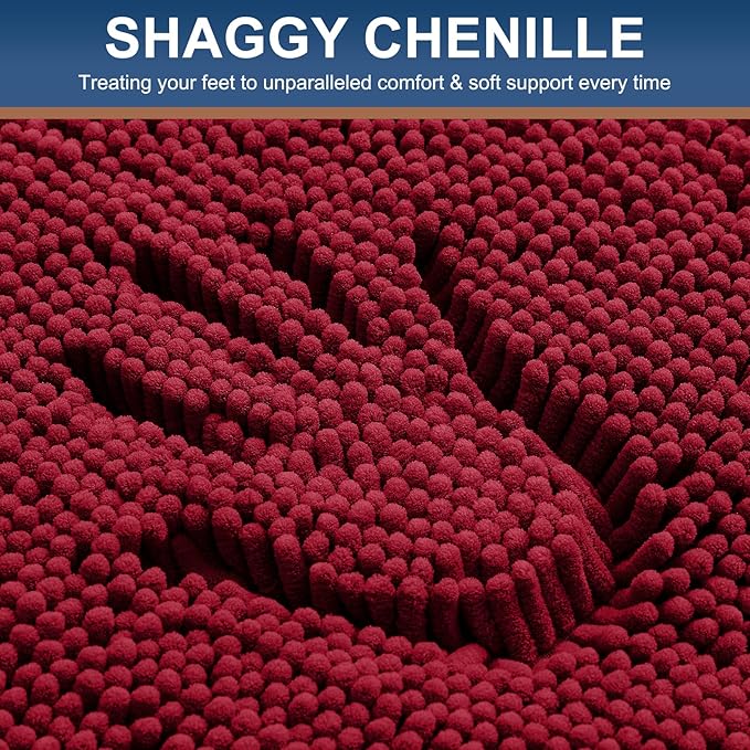 Smiry Luxury Chenille Bathroom Rugs 47x24, Extra Soft and Absorbent Shaggy Bath Mat, Machine Washable, Non-Slip Plush Carpet Runner for Tub, Shower, and Floor, Home Decor Accessories, Red