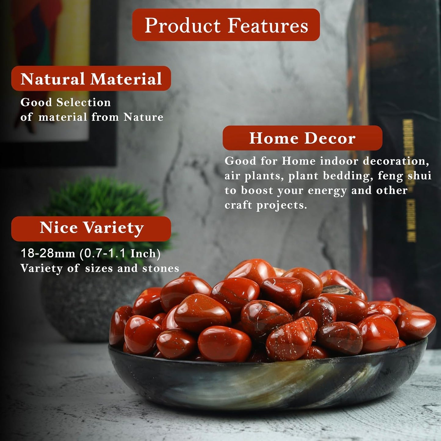 Crocon 1LB Red Jasper Tumbled Stones and Crystals Bulk 2000+ Carats Natural Crystal Kit for Reiki Healing Crystal Polished, Tumble Stones, Chakra Balancing, Reiki Gift, Home Decor Size : 20mm