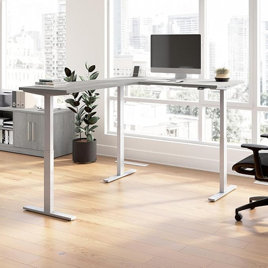Bush Business Furniture 60-inch Height Adjustable L Shaped Standing Desk, Electric Sit-Stand Corner Computer Table, Ergonomic Office, Move 60 Series, Platinum Gray with Metallic Gray Base