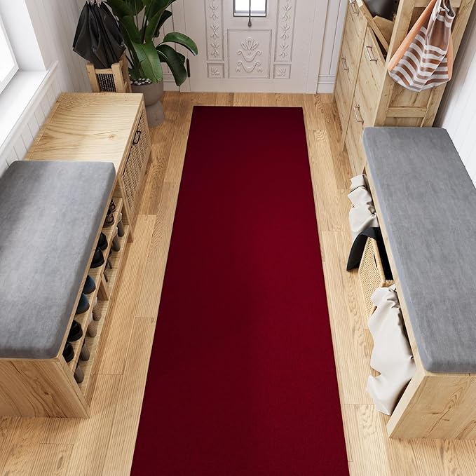 Ottomanson Hallway Runner Rug 2'7" x 9'10" Non Slip Solid Area Rugs Easy to Clean Laundry Rug Runner Durable & Pet Friendly Floor Carpet Runners for Hallways Entryway Living Room Kitchen, Red