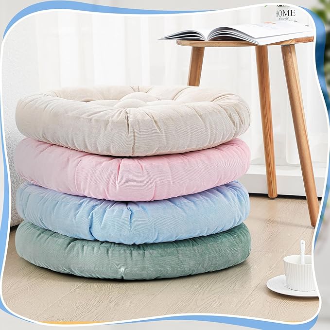 Jerify 4 Pcs Floor Pillow Cushions 22 x 22 Inch Round Square Large Meditation Floor Pillow for Classroom Adult Meditation Picnic Party Cushion for Seating Gift Christmas(Light Colors,Round)