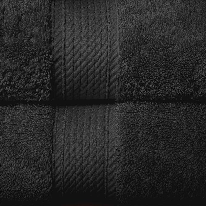 Superior Egyptian Cotton Pile 10 Piece Towel Set, Includes 2 Bath, 4 Hand, 4 Face Towels/Washcloths, Ultra Soft Luxury Towels, Thick Plush Essentials, Guest Bath, Spa, Hotel Bathroom, Black