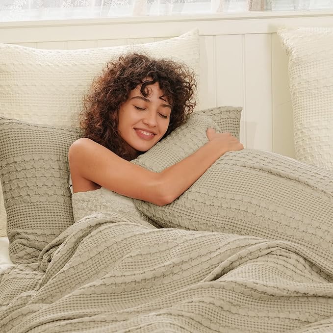 PHF Waffle Weave Pillow Shams King Size, 2 Pack 100% Cotton Pillowcases 20" x 36", No Insert, Soft & Breathable Aesthetic Woven Pillow Case Covers for Bedroom Decor, Khaki
