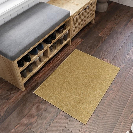 Ottomanson Rugs for Entryway 2'3" x 3' Non Slip Solid Small Area Rugs Durable Front Door Mat Rug Stain Resistant Entrance Rugs for Bathroom Kitchen Bedroom & Living Room, Beige