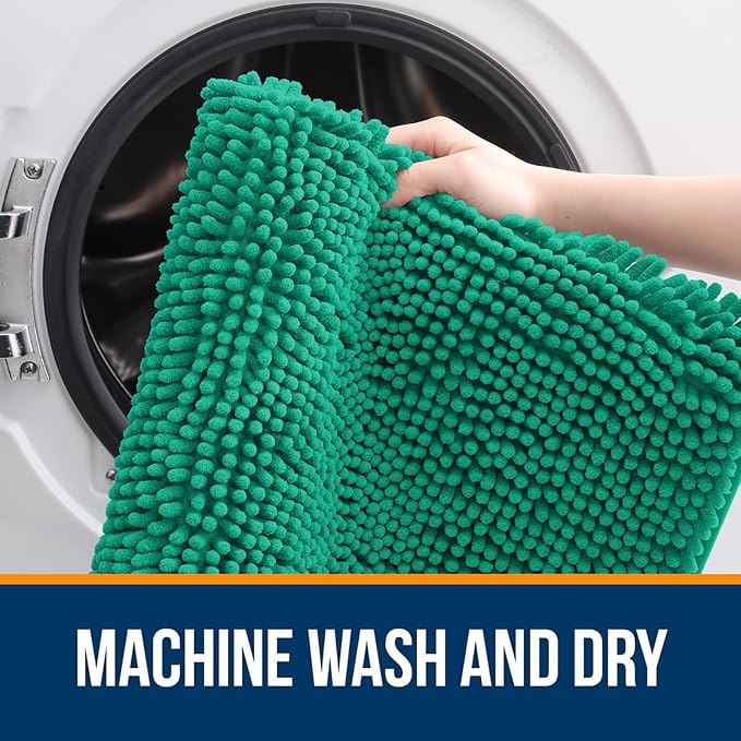 OLANLY Bathroom Rugs 44x24, Extra Soft Absorbent Chenille Bath Rugs, Rubber Backing Quick Dry, Machine Washable Bath Mats for Bathroom Floor, Tub and Shower, Home Decor Accessories, Emerald