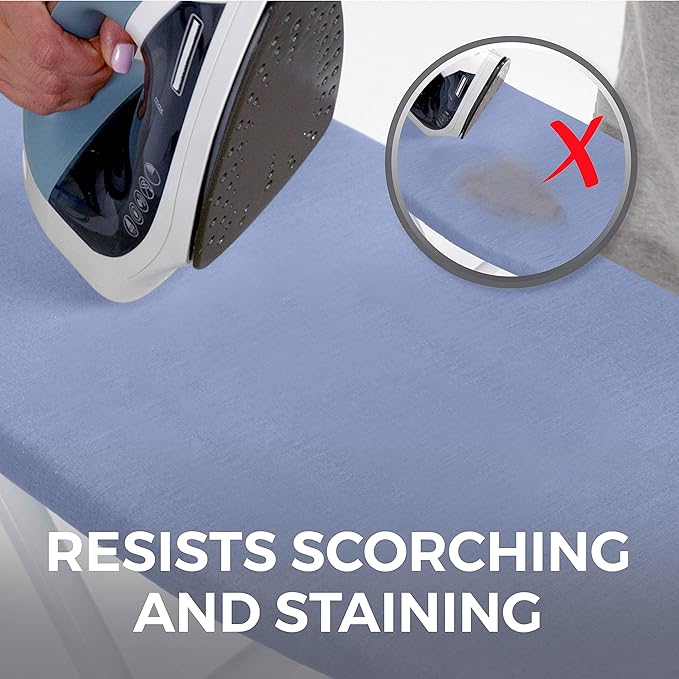 HOME GENIE Ironing Board Cover, Silicone Coating, Full Size Scorch Resistant Padding, Elastic Edge Heavy Duty Iron Pad Covers Standard Boards, Hook and Loop Fastener Strap Extra Thick, Blue 15 x 54