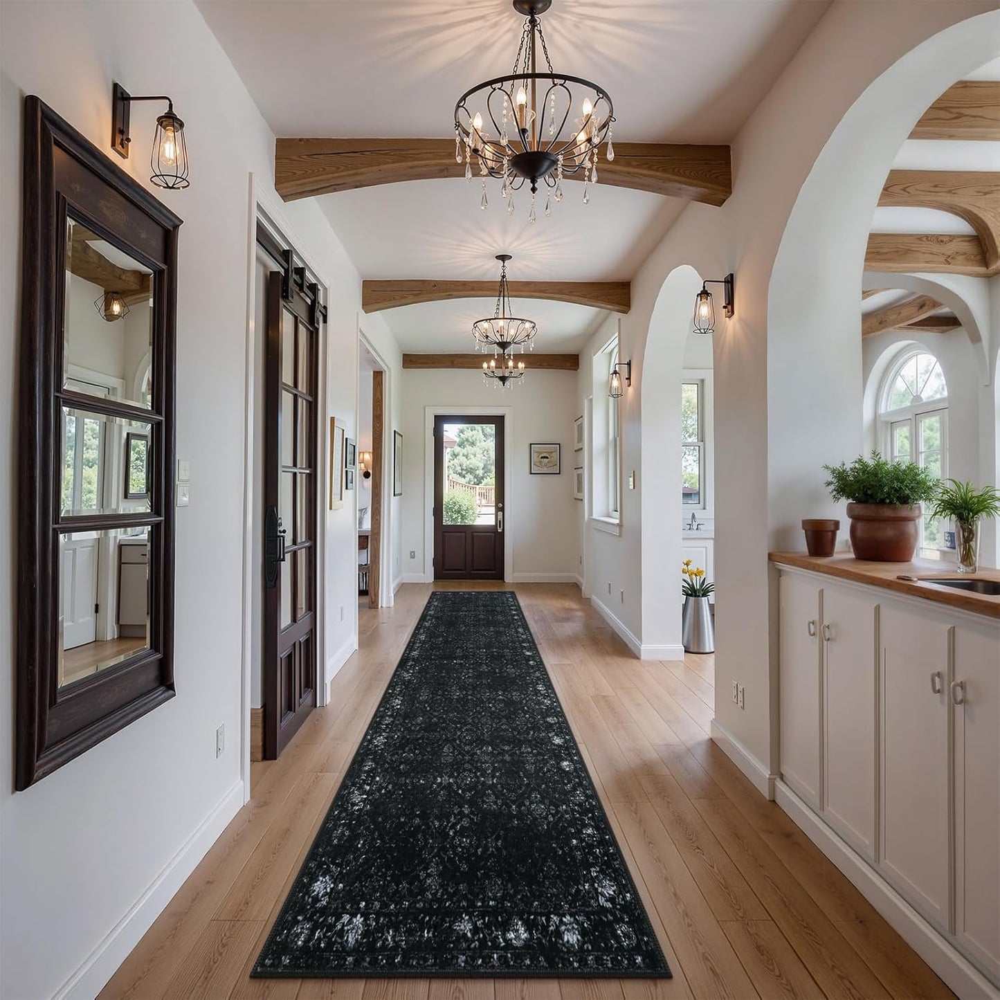 Vintage Black Rug Runners for Hallways Non Slip, 2.6x10 Washable Long Runner Rug for Entryway, Ultra-Thin Soft Runner Carpet for Kitchen Bedroom Bathroom (2'6"x10', Black)