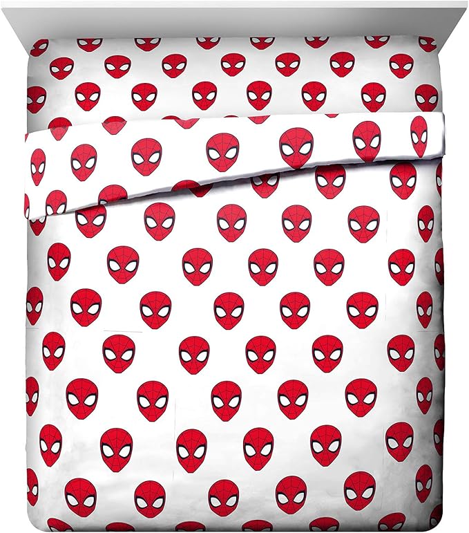 Jay Franco Kids Sheet Set with Fitted, Flat Sheets & Pillow Cover - Ultra-Soft Bedding with Pillowcase for Room Decor, Red - Spiderman, 4 Piece Queen