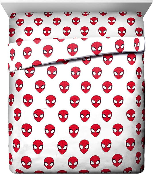 Jay Franco Kids Sheet Set with Fitted, Flat Sheets & Pillow Cover - Ultra-Soft Bedding with Pillowcase for Room Decor, Red - Spiderman, 4 Piece Queen