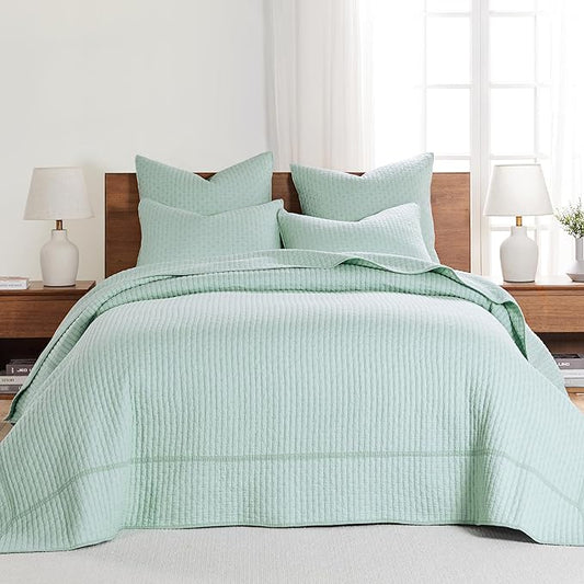 Levtex Home Cross Stitch Bedspread Set - Blue, King Bedspread and 2 Shams - Cotton