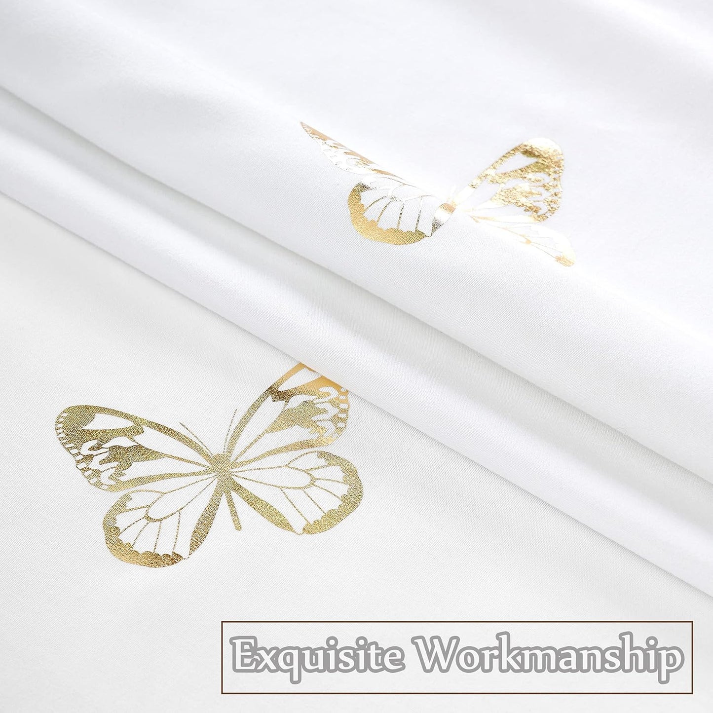 Jubilantex Gold Butterfly Shower Curtain for Bathroom, White Farmhouse Waterproof Bathroom Decorative Rustic Kids Shower Curtain with 12 Rust Proof Grommets for Spa Hotel, 70x72 Inches