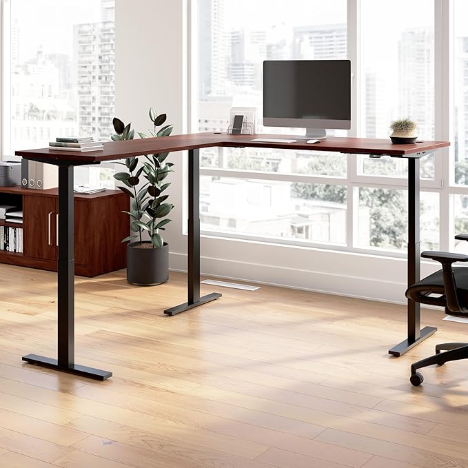 Bush Business Furniture 72-inch Height Adjustable L Shaped Standing Desk, Electric Sit-Stand Corner Computer Table, Ergonomic Office, Move 60 Series, Hansen Cherry with Black Base