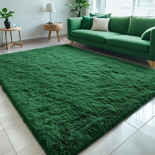 OLANLY 5x8 Machine Washable Large Area Rugs for Living Room, Bedroom, Soft Fluffy Shaggy Bedside Rug, Indoor Floor Carpet for Kids Girls and Boys, Dorms, Nursery, Home Decor Aesthetic, Dark Green