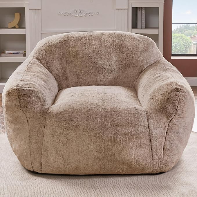 Homguava Bean Bag Chair Bean Bag Chairs for Adults Comfy Beanbag Chair with Spacious Design Giant Bean Bag Couch with Armrest Large Bean Bag Chair with Filler for Living Room Bedroom (Khaki)